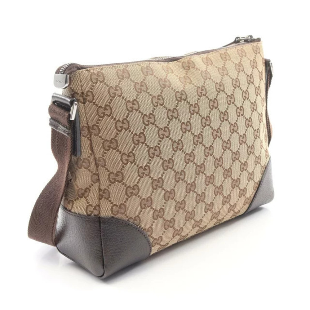 Gucci Leather Shoulder Cream Beige GG Brown Canvas Bag Tan Brown